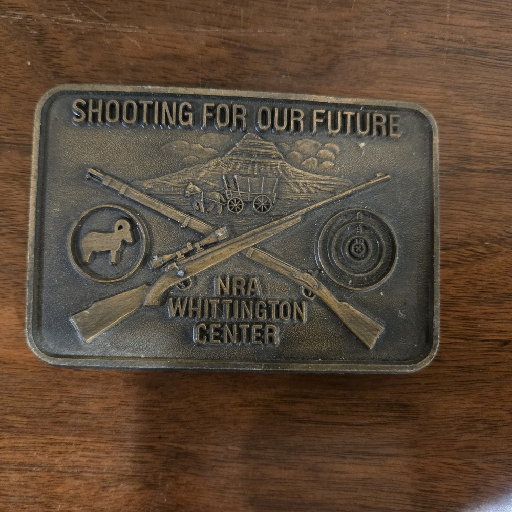 Vintage America Brown Brass-Tone NRA Whittington Center Belt Buckle